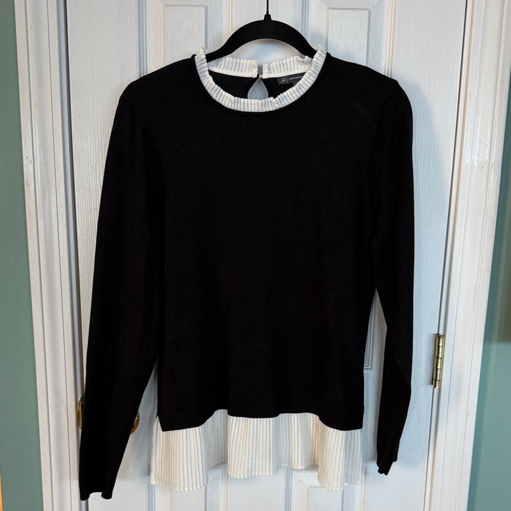 Adrianna Papell Black and White Sweater with Ruffle Collar and Hem XL